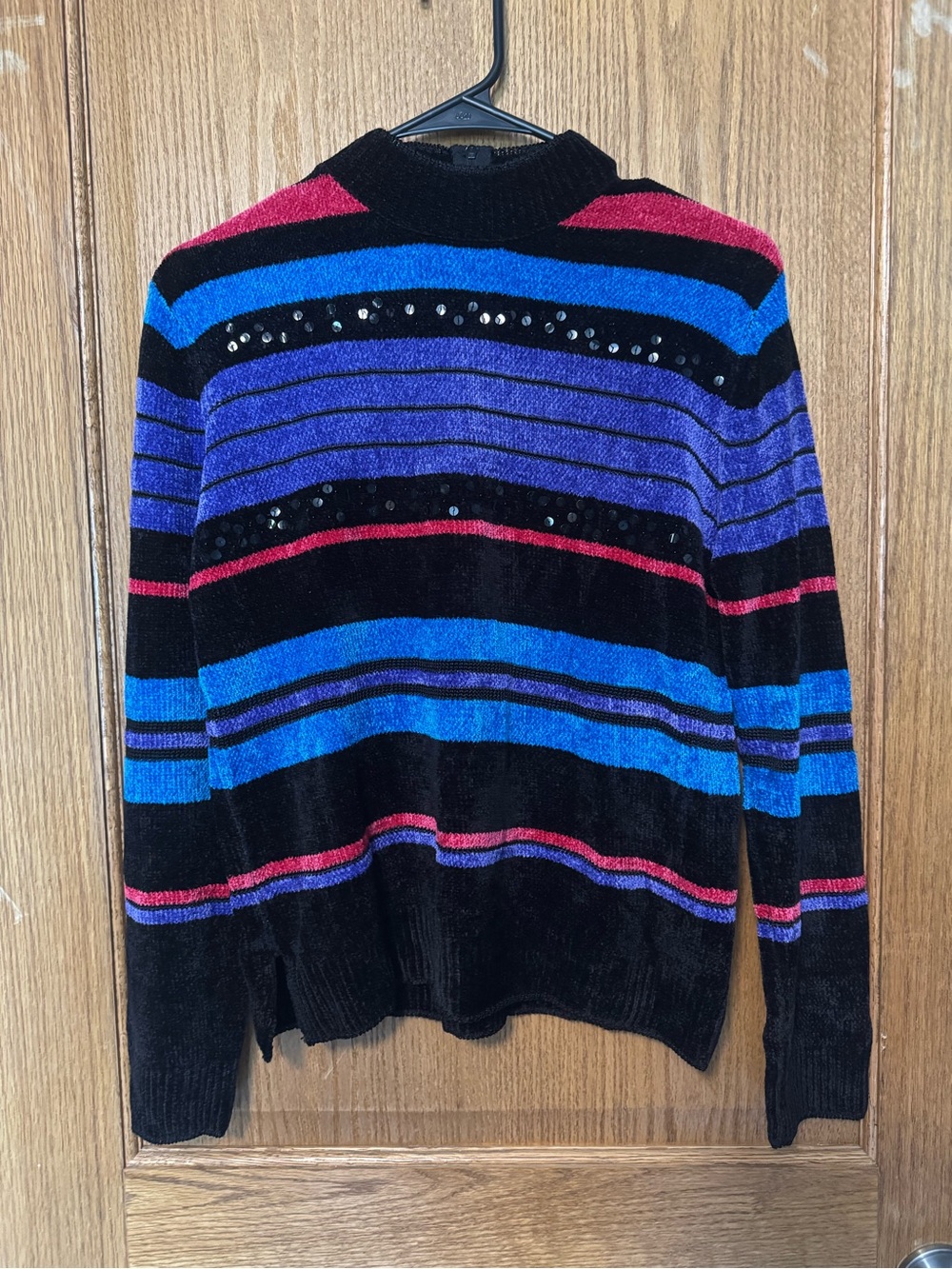 Koret Black Sweater with Blue, Purple and Pink Stripes